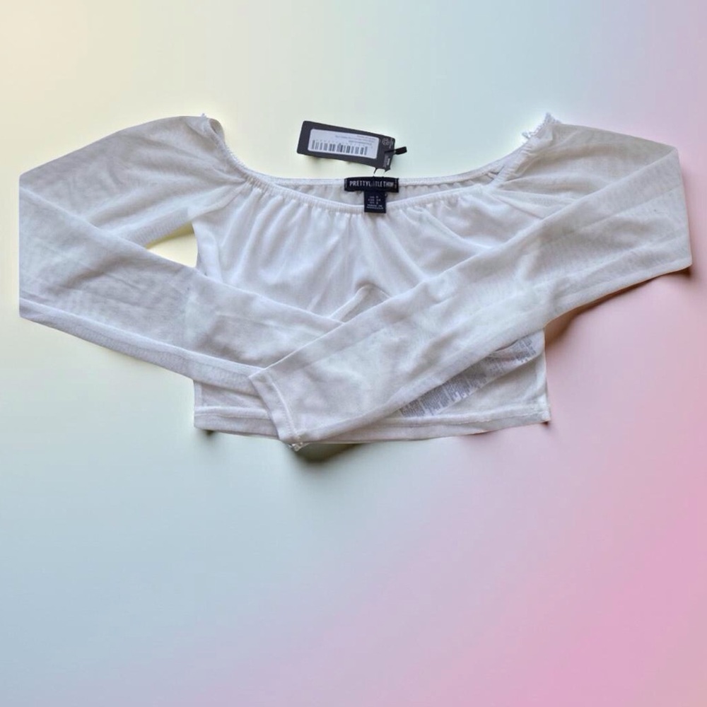 White Mesh Bardot Crop Top | US 2 | Coquette Balletcore | NWT - Picture 10 of 10